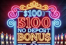 A-neon-sign-in-a-casino-like-setting-that-reads-100-No-Deposit-Bonus-at-Planet-7-Casino